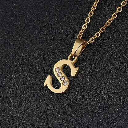 Gold Crystal Initial Letter Necklace
