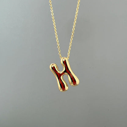 Red Enamel Initial W Necklace