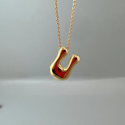 Red Enamel Initial W Necklace