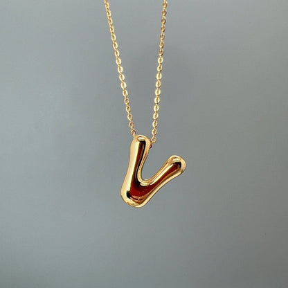 Red Enamel Initial W Necklace