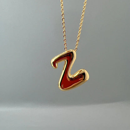 Red Enamel Initial W Necklace