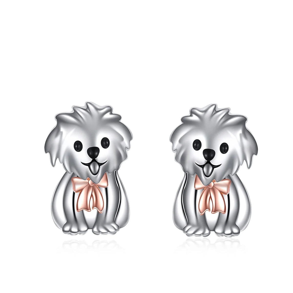 Rose Gold Bow Puppy Stud Earrings