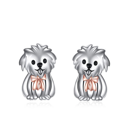Rose Gold Bow Puppy Stud Earrings