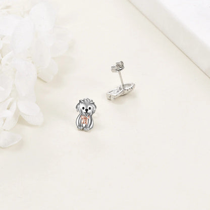 Rose Gold Bow Puppy Stud Earrings