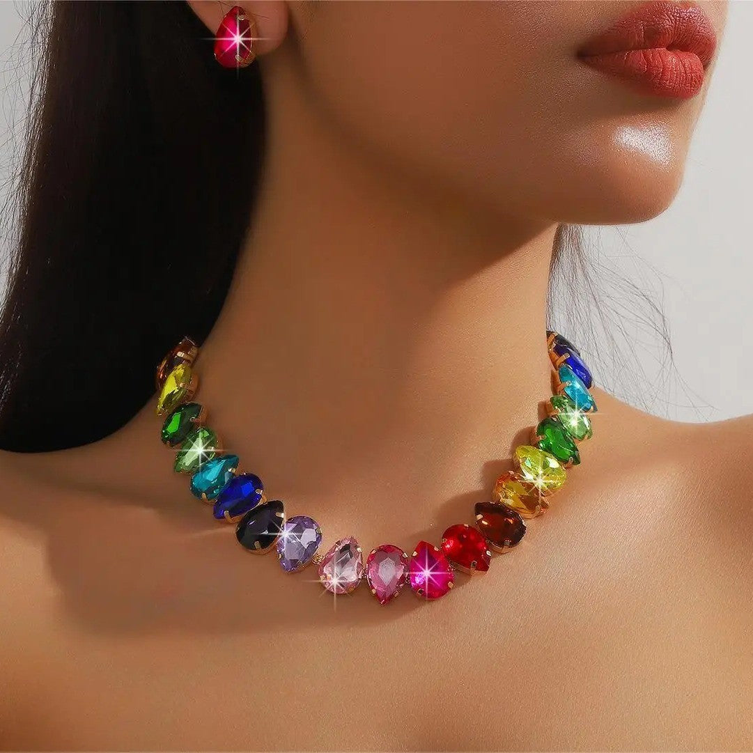 Multicolor Oval Crystal Choker Necklace