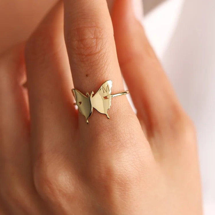 Personalized Initial Butterfly Ring