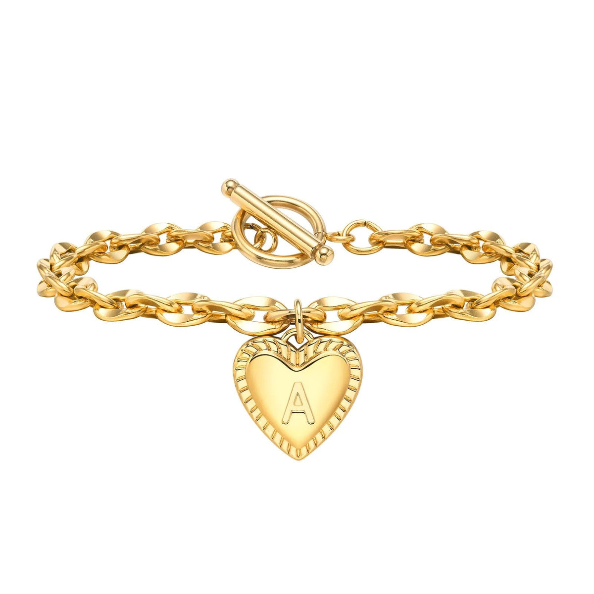 Initial Heart Link Bracelet