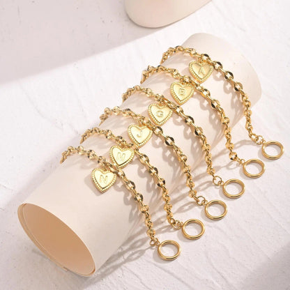 Initial Heart Link Bracelet