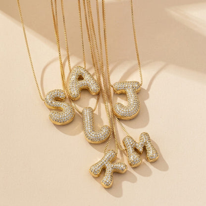 Crystal Puffed Letter Necklace