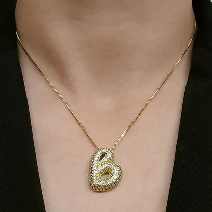Crystal Puffed Letter Necklace
