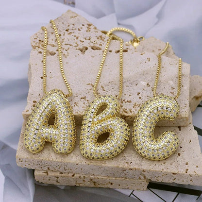 Crystal Puffed Letter Necklace