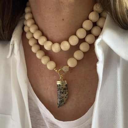 Cream Bead Turquoise Horn Necklace