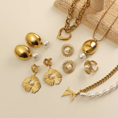Half Pearl Half Chain Initial Necklace