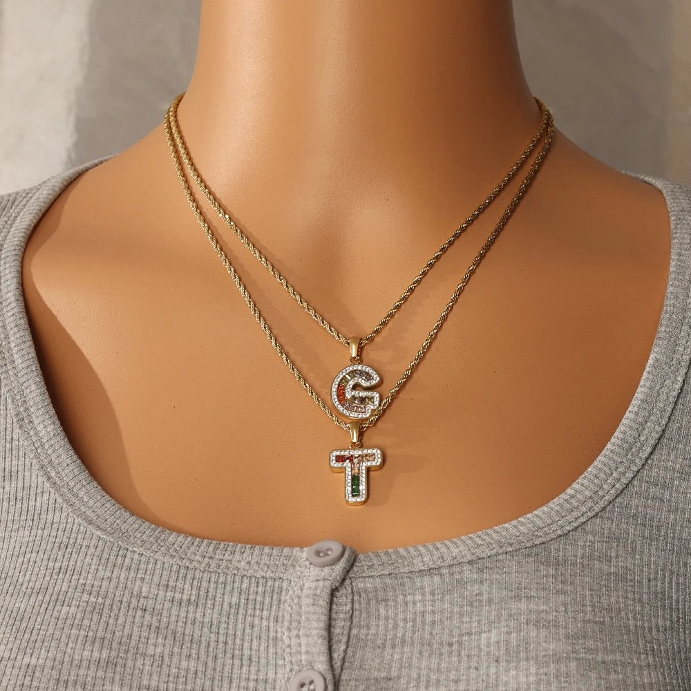 Multicolor Zircon Initial Pendant Necklace