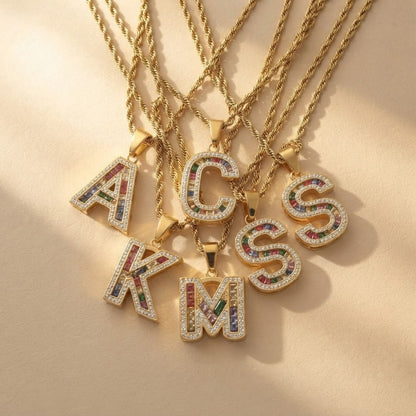 Multicolor Zircon Initial Pendant Necklace