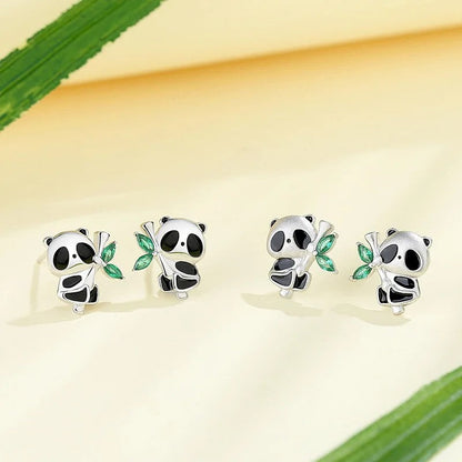 Panda Bamboo Stud Earrings