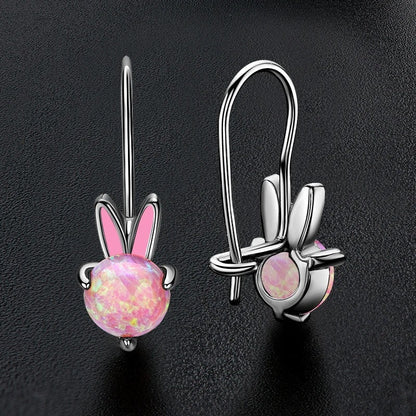 Pink Opal Rabbit Hook Earrings