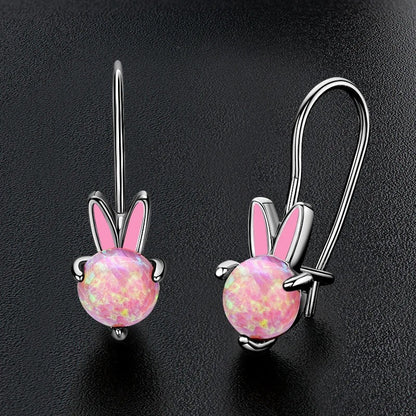 Pink Opal Rabbit Hook Earrings