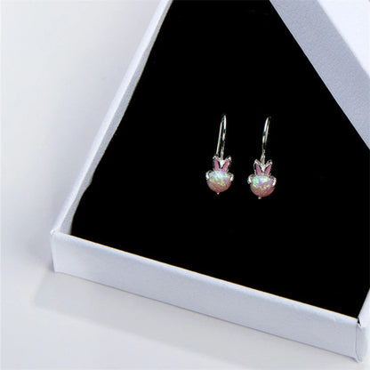 Pink Opal Rabbit Hook Earrings