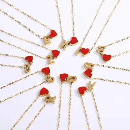 Red Heart Letter Pendant Necklace