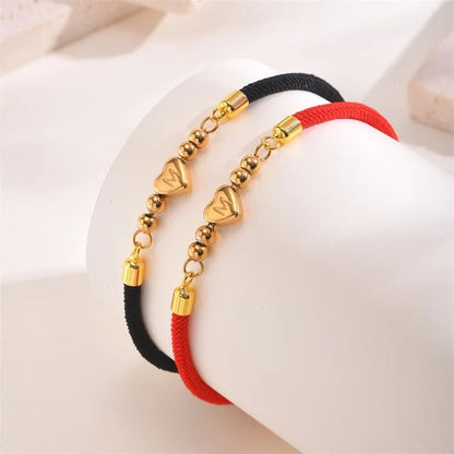 Initial Heart Beaded Cord Bracelet