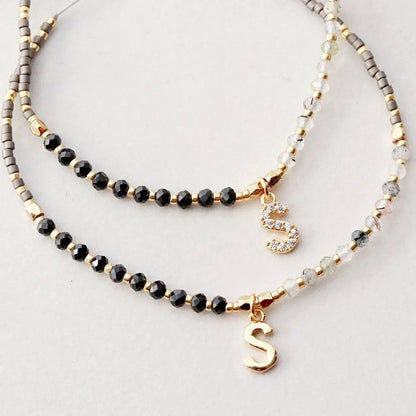 Crystal Initial Beaded Bracelet Set