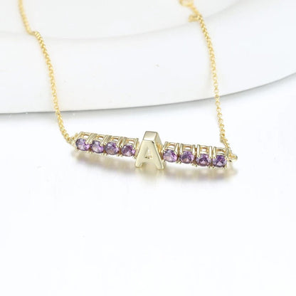 Purple Crystal Initial Bar Necklace