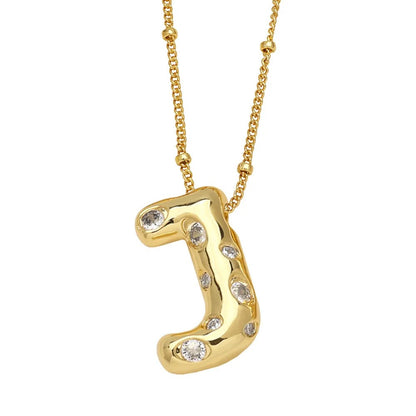 Crystal Puffy Letter Beaded Necklace