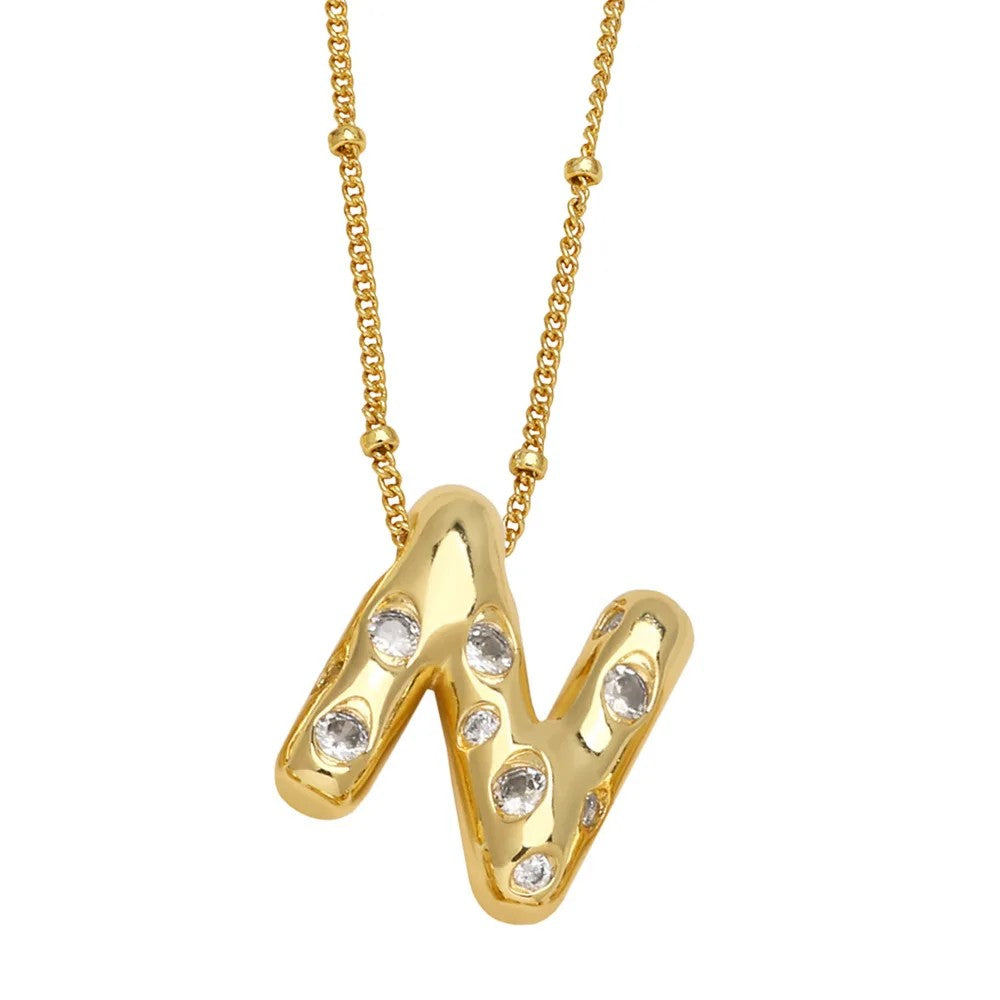 Crystal Puffy Letter Beaded Necklace