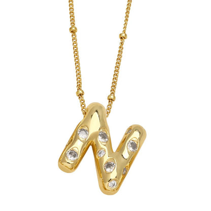 Crystal Puffy Letter Beaded Necklace