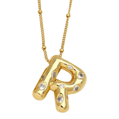 Crystal Puffy Letter Beaded Necklace