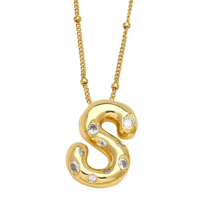 Crystal Puffy Letter Beaded Necklace