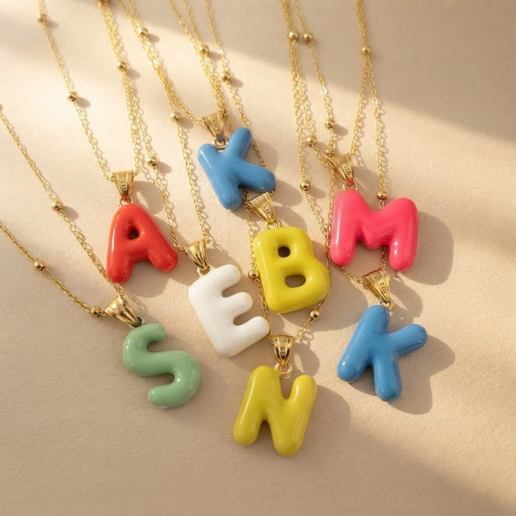 Colorful Block Initial Layered Necklace