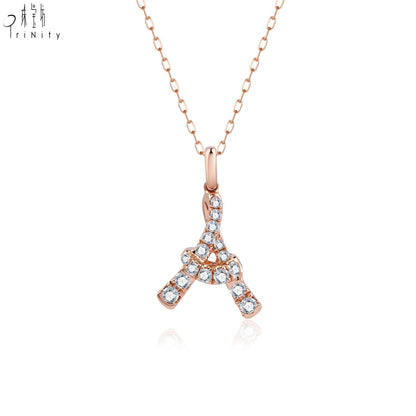 Rose Gold Diamond Letter Pendant Necklace