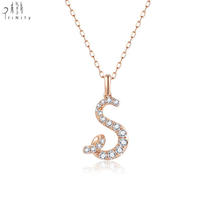 Rose Gold Diamond Letter Pendant Necklace