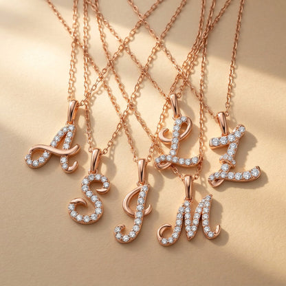Rose Gold Diamond Letter Pendant Necklace