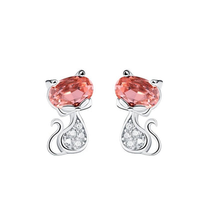 Peach Zircon Cat Stud Earrings