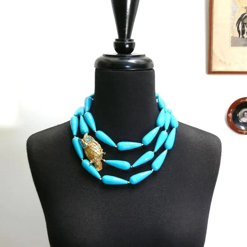 Turquoise Owl Statement Necklace