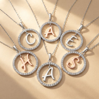 Crystal Initial Hoop Necklace