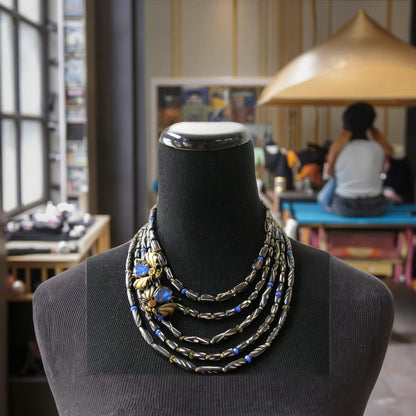 Black Bead Floral Statement Necklace
