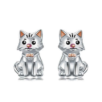 Rose Gold Bow Cat Stud Earrings