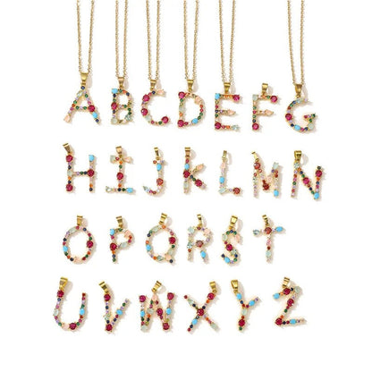 Multicolor Crystal Letter A Necklace