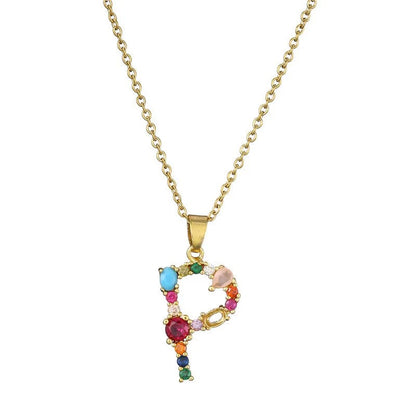 Multicolor Crystal Letter A Necklace