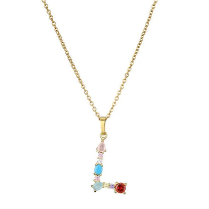 Multicolor Crystal Letter A Necklace