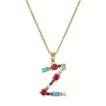 Multicolor Crystal Letter A Necklace