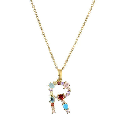 Multicolor Crystal Letter A Necklace