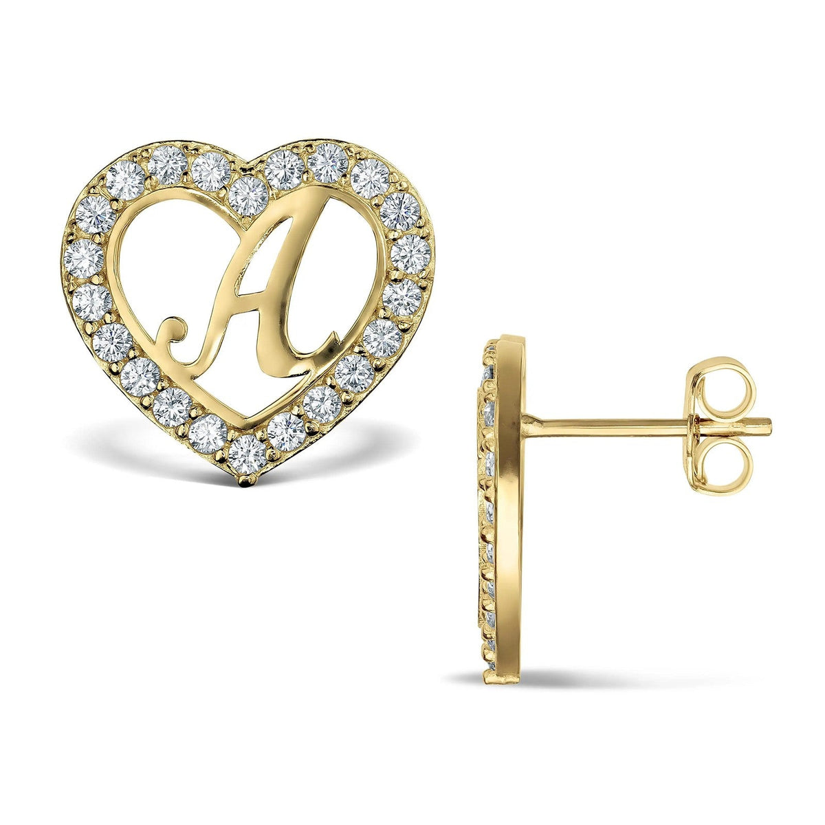Cursive Initial Heart Stud Earrings