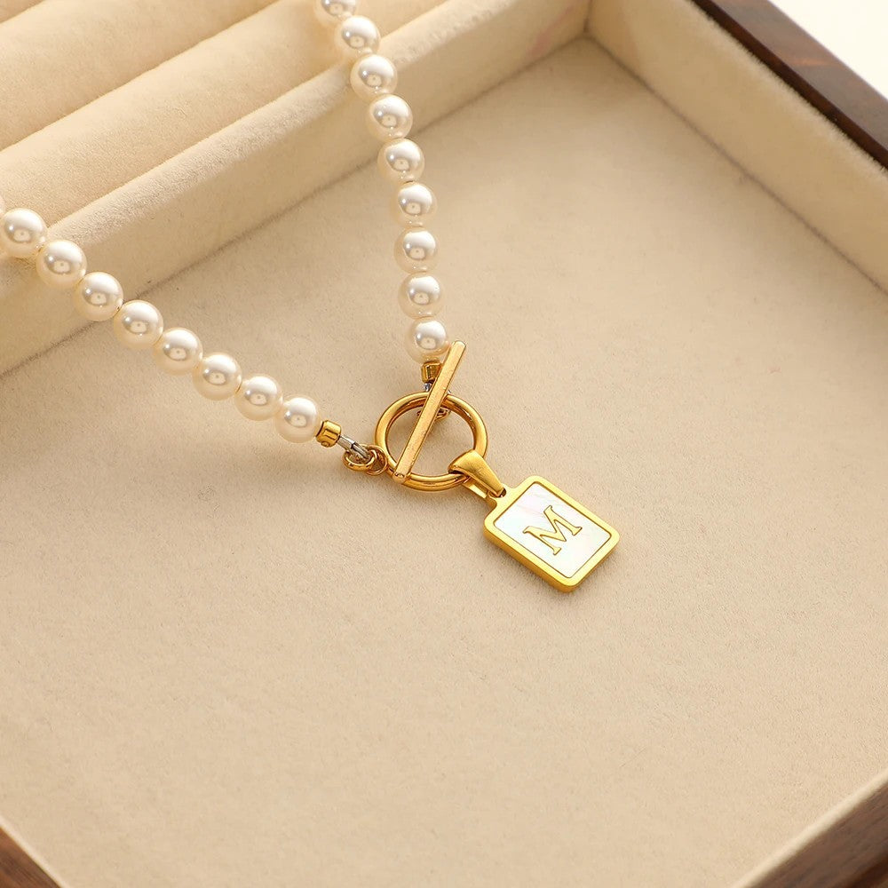 Pearl Strand Square Initial Necklace