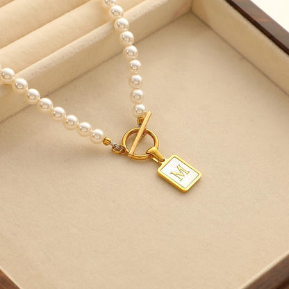 Pearl Strand Square Initial Necklace