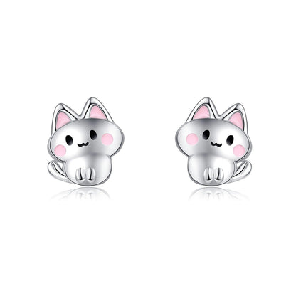 Blush Cheek Cat Stud Earrings